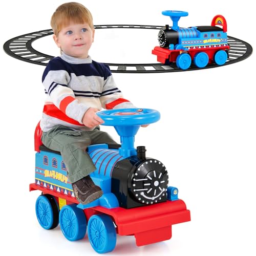 SOARS Elektro Zug Kinder, 6V Elektroauto mit Bahn, Musik, Licht, Stauraum, Zugpfeife, Elektrofahrzeuge belastbar bis 25 kg, Kinderauto für Kinder ab 3 Jahren (Dunkelblau) von SOARS