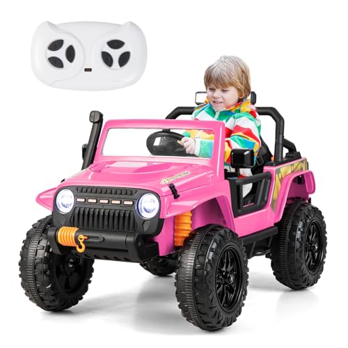 SOARS Elektroauto für Kinder, 12V Elektrofahrzeuge mit 2,4G Fernbedienung, Kinder Elektroauto mit Licht, Musik & USB, Jeep Auto, Kinderauto, Elektro Auto für Kinder ab 3 Jahre (Rosa) von SOARS