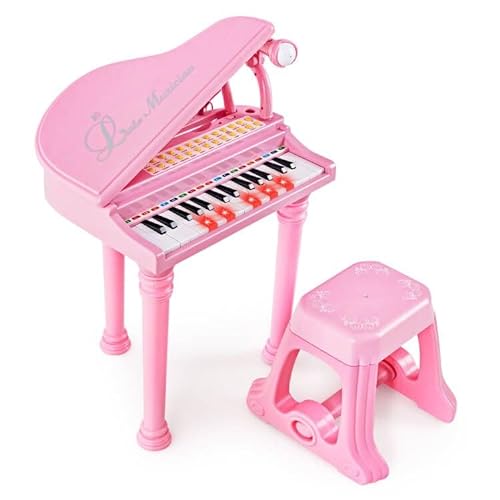 SOARS Keyboard Kinder 31 Tasten, Klavier Kinder mit Mikrofon & Hocker, 3 Lehrmodi & Lichtgeführte Lernfunktion, Musikspielzeug mit multiinstrumentalen Klängen (Rosa) von SOARS