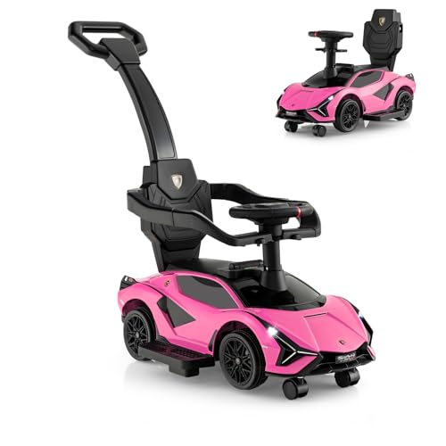 SOARS Lamborghini Rutschauto, Rutschfahrzeug mit Abnehmbarer Schiebstange, Universalrädern, Stauraum, Scheinwerfern, USB-Anschluss, Musik, Spielzeugauto für Kinder ab 1 Jahr (Rosa) von SOARS