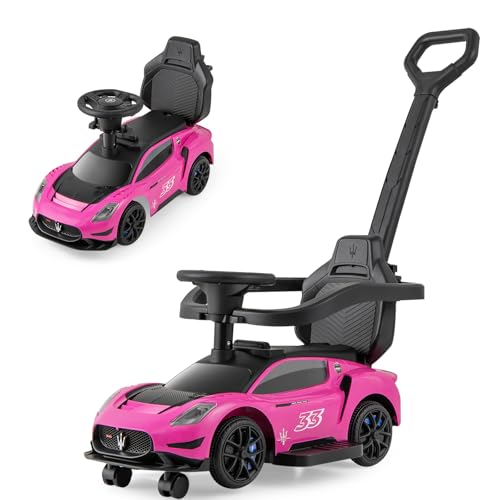 SOARS Mazerati Rutschauto, Rutschfahrzeug mit Abnehmbarer Schiebstange, Fußstütze, Schutzbügel, Stauraum, Hupe, Spielzeugauto für Kinder ab 1 Jahr (Rosa) von SOARS