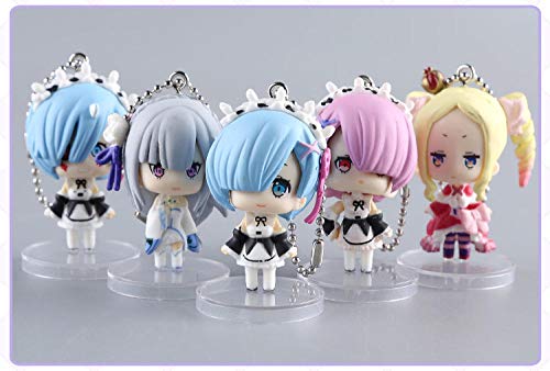 Anmine Abbildung 5pcs / Set Re Zero Kara Hajimeru Isekai Seikatsu 5cm Rem Ram Emilia Beatrice Mini Anime Modell Collectibles Anime Geschenke Spielzeug Modell Kits von SOBAGQ GF