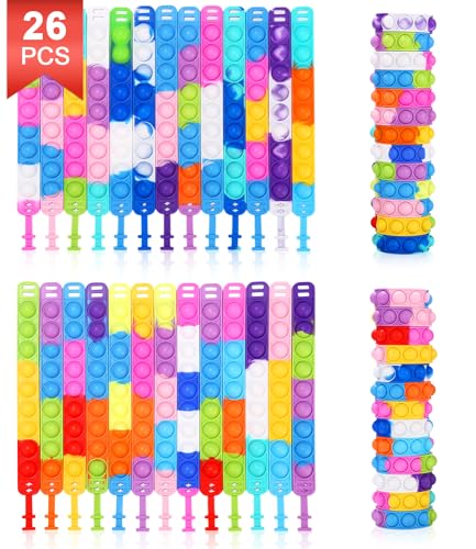 SOBEAU 26 Stück Popit Armband Set,Pop up Armband,Bubble Fidget Armband Spielzeug,Fidget Armband Birtyday Party Geschenke für Kinder Erwachsene von SOBEAU