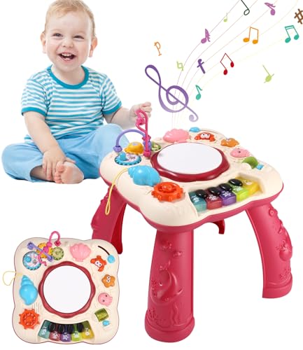 SOBEAU Kinderspielzeug Ab 1 Jahr, 6 in 1 Baby Spieltisch, Spielzeug mit Musikinstrumente Lernspielzeug Baby Spielzeug, Geschenke 1 2 3 Jahre Mädchen Junge, Rot von SOBEAU