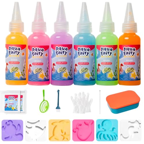 Magic Water Gel, Magic Water Elf Set,DIY Magisches Wassergel Perle Sensorisches Spielzeug, 6 Flaschen DIY Magisches Wasser Gel 100ML,3D DIY Bunte Meerestiere Spielzeug Für Kinder von SOCLING