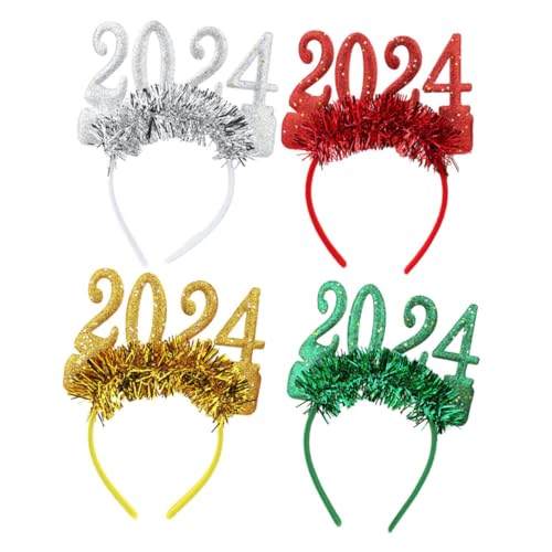 SOESFOUFU 4 Stück 2024 Stirnband für das neue Jahr 2024 frauen stirnband 2024 Foto-Requisiten christmas headband weihnachtsstirnband Stirnband für Mädchen Haarschmuck für Damen Stoff von SOESFOUFU