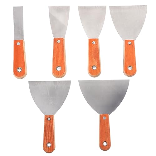 SOESFOUFU 6 Teiliges Set Polierte Putty Cutter Mit Holzgriff Robuste Spachtelwerkzeuge Für Trockenbau Und Wandveredelung Einschließlich 1 6 Klingen Für Präzises Arbeiten von SOESFOUFU