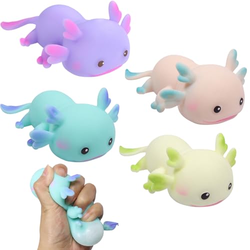 4 Stück Axolotl Spielzeug, Animagic Axolotl, Axolotl Squeeze Toy, Axolotle Squishy Squeeze Spielzeug, Axolotl Spielzeug Schneller Rebound Zuckerball, Stress Squeeze Toys für Kinder und Erwachsene von SOETDERT