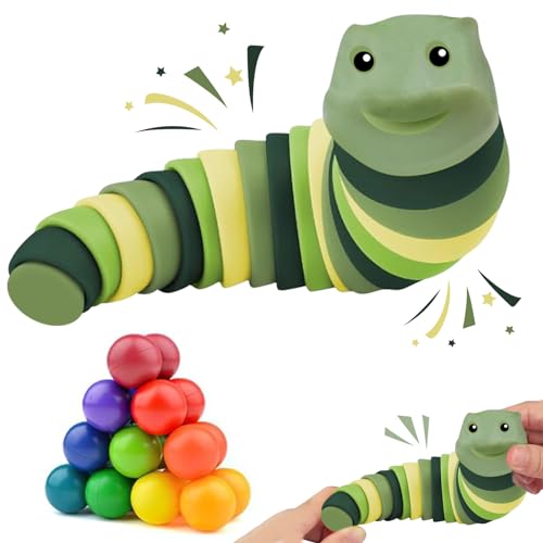 Fidgets Slug Spielzeug, 3 Stück Gelenk Raupe Sensorisch, Flexible Schneckenspielzeug, 3D Puzzleball Sensorisches Spielzeug, Magnetische Ringe Fidget Toys für Kinder Erwachsene von SOETDERT