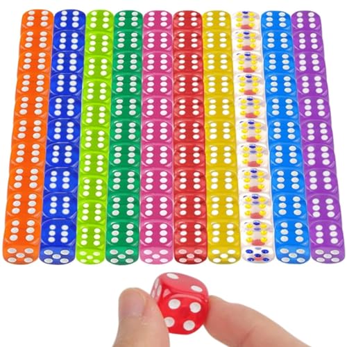 100 Stück Würfel Set, Bunte Würfel Transparent, Spielwürfel Bunt, Würfelspiele Tischspiele Dice, Sechsseitiger Würfel, 12mm Bunt Wurfel Set für Spiel Party, Tischspiele, Kasino, Tischkartenspiele von SOETDERT