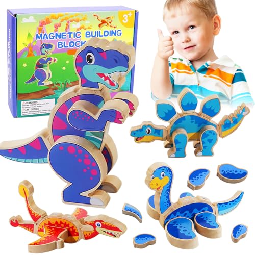 SOETDERT Dinosaurier Holzspielzeug, Dinosaur Snap Together Bauspielzeug, Holzpuzzles Demontage Dinosaurier-Spielzeug, Montessori Bildung Feinmotor Skills Spielzeug Geschenk für Kinder 2 3 4 5 Jahre von SOETDERT