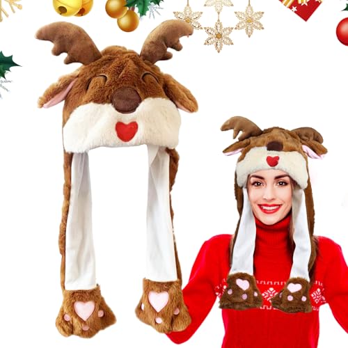 SOETDERT Weihnachtsmütze, Nikolausmütze Plüsch, Lustige Mützen mit Beweglichen Ohren, Weihnachtsmann Mützen, Elch Weihnachtsmütze, Santa Hat für Erwachsene Kinder Weihnachts Partyhüte von SOETDERT