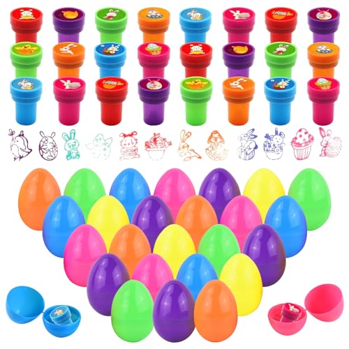 Stempel Ostereier, 24 Stück Osterhase Stempel Set für Kinder, Osterstempel mit Abnehmbar Osterei DIY Blindbox für Ostergeschenke Kinder Osternkorb Stuffers Füllstoffe Ostern Partyzubehör (24pcs) von SOETDERT