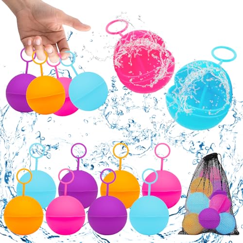 Wasserbomben Wiederverwendbar, 8 Stück Silikon Wasserballons mit Zugring, Wiederverwendbare Nachfüllbare Wasserbomben, Outdoor Wasserspiele für Poolparty Sommerspiele Kinder Erwachsene von SOETDERT