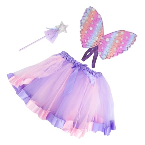 SOIMISS 1 Satz 3er-satz Fairy Stick Set Kostümzubehör Party Dekorativer Flügel Kostüm Flügel Kinderrock Versorgung Flügel Mit Feenstab Kinderfeenstock Tuch Violett von SOIMISS