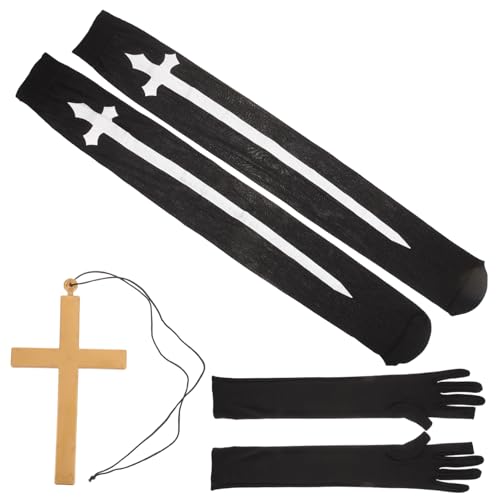 SOIMISS 1 Satz Karnevalsnonnen-Set Accessoires zum Anziehen Kostüm Kopfbedeckung Gothic Halloween Gemeinde Oberschenkelsocken für Damen Nonne liefert über Kniestrümpfe Nonne Halskette Tuch von SOIMISS