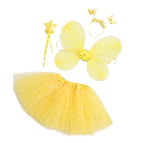 SOIMISS 1 Satz Schmetterlingsflügel Vierteiliges Set Glitzernd Mädchenschmetterling Halloween-kostüme Für Frauen Feenflügel Masse Prinzessinnenkleider Für Mädchen Klein Yellow Strümpfe von SOIMISS