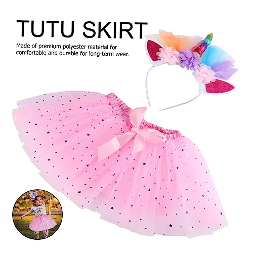 SOIMISS 1 Satz Tutu-rock Für Mädchen Festival-outfit Funkelnd Neon-accessoires Halloween Rave Partyzubehör Paillette Wärmer Regenbogen-stirnband Outfits Babykleid Partyrock Rosa Polyester von SOIMISS