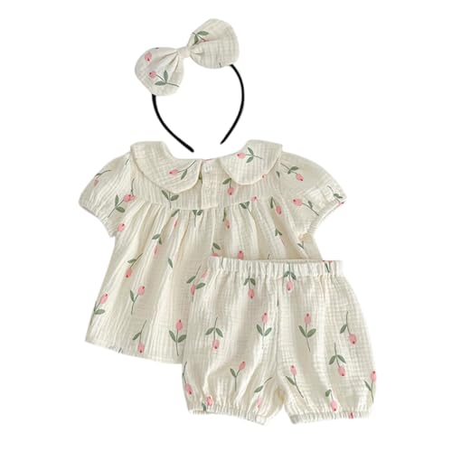 SOIMISS 1 Satz -strampler Shorts Für Kleinkinder Süße -sommeroutfits Süßes -stirnband Sommeroutfits Für Kinder Floral Ärmellos -kurzarm Neugeborener Overall Baumwolle Beige von SOIMISS