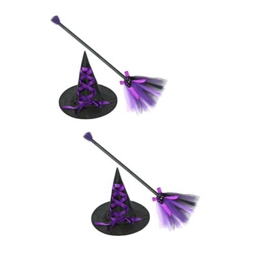 SOIMISS 2 Sätze Besen Hexenhut Halloween hängender Anhänger Halloween- Kostüm Hexenhut Hexenkostüm halloween costume halloween kleidung Hexenmütze Hexenhut für Cosplay Plastik Violett von SOIMISS