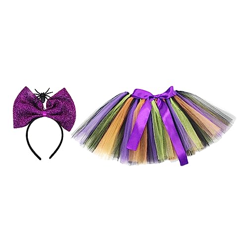 SOIMISS 2 Sätze Halloween-Tutu-Rock Stirnband mit Glitzerschleife Mädchen-Outfit sauf tshirt halloween theme hemd kleidung Tutu-Kleid für Mädchen 10-12 buntes Tutu für Mädchen Gittergewebe von SOIMISS