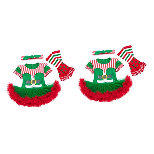 SOIMISS 2 Sätze Kleid Neugeborene Junge Kleidung Weihnachten Outfit Babykostüm Weihnachten Stoff Weihnachtskleidung Weihnachtselfen Kleidung Mädchen Tutu Outfit Kit Polyester Grün von SOIMISS