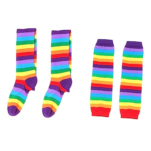 SOIMISS 2 Stück Bunte Warme Socken Regenbogenstrümpfe Thermosocken Regenbogenstreifen Socken Clownsocken Regenbogen Oberschenkelhohe Socken Strumpfhosen Für Frauen Regenbogenstreifen von SOIMISS