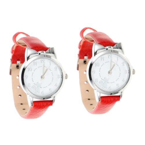 SOIMISS 2St Kätzchenfigur Quarzuhr damenarmbanduhr Ladies Watch Women Watches Modeuhr Armbanduhr für Mädchen Herren armbanduhren Frauen beobachten tragbare Damenuhr Legierung rot von SOIMISS