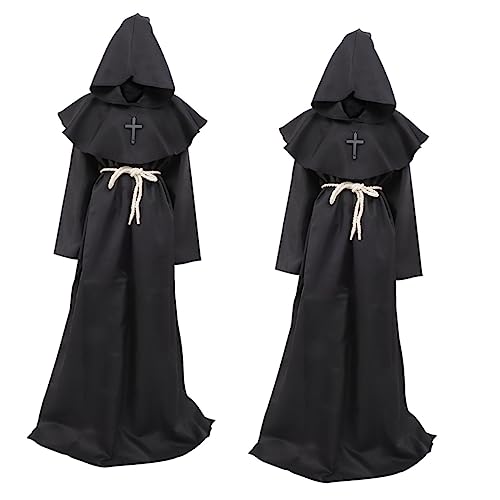 SOIMISS 2St Priesterkleidung Mantel Halloween-Priesterrobe Mönch mit Kapuze umhang Halloween Mittelalter umhang Mittelalter Kleidung Umhang mit Kapuze Männer Kapuzenumhang Polyester Black von SOIMISS