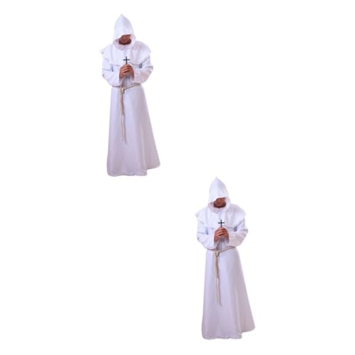 SOIMISS 2St Zaubererrobe Halloween Costume Halloween Kleidung Halloween Kostuem halloweenkostüme Priester Kostüm Wikingerkostüm Mantel mittelalterliches mönchsgewand Zaubereruniform Weiß von SOIMISS