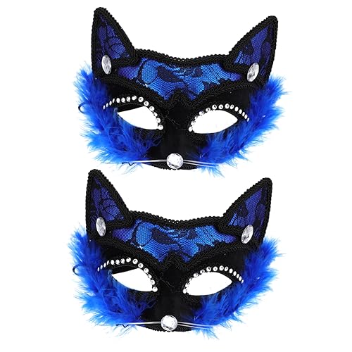 SOIMISS 2St katze gesichtsmaske Halloween -Katzenkostüm Katzen Halbmaske Maskerademaske Vintage Maskerade halloween maske halloween-maske Katzenmasken Katzen- Spitze Blue von SOIMISS