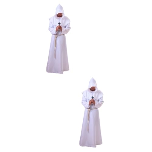 SOIMISS 2St mittelalterliches mönchsgewand Halloween Costume Halloween Kleidung Wizard Costume Renaissance-Priester-Roben-Umhang Herrenroben mit Kapuze Zaubererrobe Zaubereruniform Weiß von SOIMISS