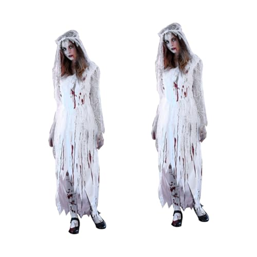 SOIMISS 2st Halloween-braut Halloween-kleidung Cosplay-kostüme Braut-outfits Geisterbraut Kostüm Halloween-kostüme Für Frauen Halloweenkostüm Cosplay-outfits Geisterbraut-kostüm Weiß von SOIMISS