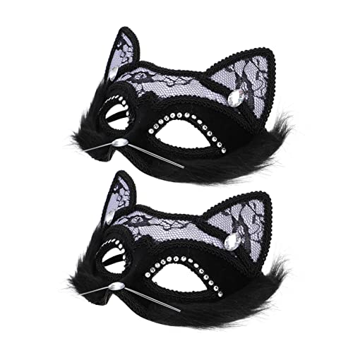 SOIMISS 2st Katze Gesichtsmaske Katzenmasken Halloween-kostüme Für Frauen Maskerademaske Katzenkostüm Halloween-kostüme Für Mädchen Halloween-auge Maskerade Für Frauen Strass Black von SOIMISS