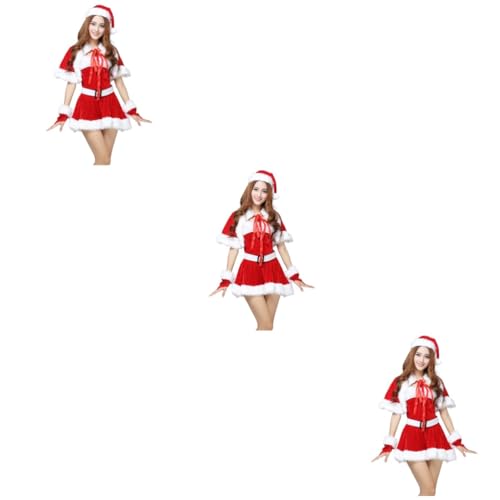 SOIMISS 3 Sätze Frau Weihnachtskleid weihnachten kleidung weihnachtsbekleidung Weihnachtsmann-Kleid Damen Weihnachtsmann Kostüm kleid für weihnachten Weihnachtskostümkleid rot von SOIMISS