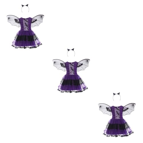 SOIMISS 3 Sätze Halloween-Kleider Halloween-Spielzeug Halloween-Teufel-Haarband Cosplay-Anzug halloween costume halloween kleidung Halloween-Kostüme für Kinder Kinderkostüm Stoff Violett von SOIMISS