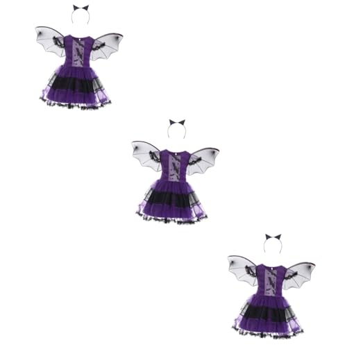 SOIMISS 3 Sätze Halloween-Kleider halloween theme halloween costume halloweenkostüme Unisex-Fledermauskostüm für Kinder Kinderkostüm Rollenspielkostüm für Kinder Cosplay-Rock Stoff Violett von SOIMISS