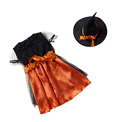 SOIMISS 3 Sätze Halloween-kleider Halloween-kostüm Für Kinder Hexenkostüm Für Kinder Zaubererkostüm Für Kinder Party-cosplay-rock Mädchen Halloween-rock Und Hut Kinderkleidung Stoff Orange von SOIMISS