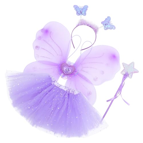 SOIMISS 3 Sätze Schmetterlingsflügel vierteiliges Set Kinderfeenflügel Feenflügel für Mädchen klein fairy wand halloweenkostüme für kinder Performance-Kleid Cosplay-Kostüm Stoff Violett von SOIMISS