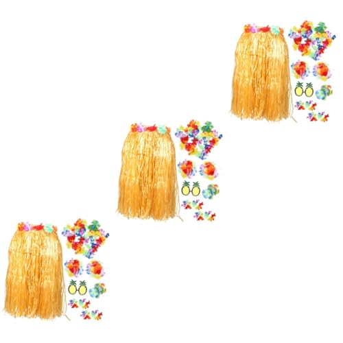 SOIMISS 3 Sets Hawaiianischer Hula Hawaii Rock Luau Partyzubehör Goldenes Dekor Hochzeitsdekorationen Luau Partykostüme Damen Hawaiian Outfit Luau Partygirlande Hawaii Motto von SOIMISS