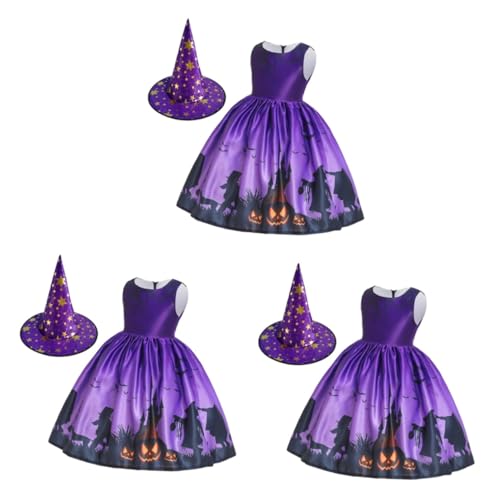 SOIMISS 3 Stk Halloween-hexenkostüm Halloween-prinzessin-cosplay-kleid Maskerade-hexen-outfit Lila Rock Der Hexenkostüm Für Kinder Lila Rock Des Halloween-kostüms Cartoon-rock Violett von SOIMISS