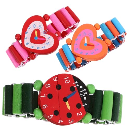 SOIMISS 3 Stück Set Holz Cartoon Armbanduhr Für Bunte Spielzeuguhr Verschiedenen Designs Ideal Für Schulkinder Und Für Spiele Bei Kindergeburtstagen von SOIMISS