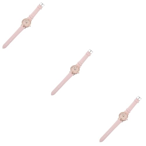 SOIMISS 3St Anschauen damenarmbanduhr Ladies Watch Modeuhr Elegant Uhr Schicke Uhr Armbanduhr für Mädchen Frauen beobachten Klassische Armbanduhr Quarzuhr lässige Damenuhr PU-Gürtel Rosa von SOIMISS