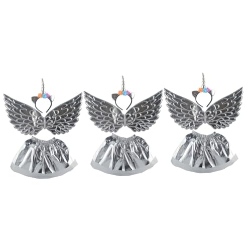 SOIMISS 3St Bühnenkostüm kinderkostüme halloween kinderkostum halloween Partykleid für Kinder Feenflügel für Mädchen Partykleid für Mädchen Mädchen-Tutu Einhorn-Stirnband für Kinder Silver von SOIMISS