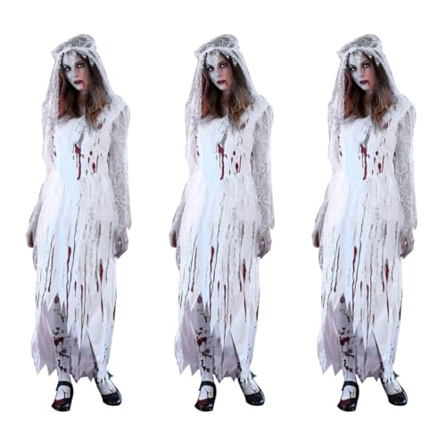 SOIMISS 3St Halloween-Braut Cosplay-Outfits Braut-Outfits Cosplay-Kostüme Halloween-Kleidung halloween costume halloween kleidung Halloweenkostüm Halloween-Kostüme für Frauen Weiß von SOIMISS