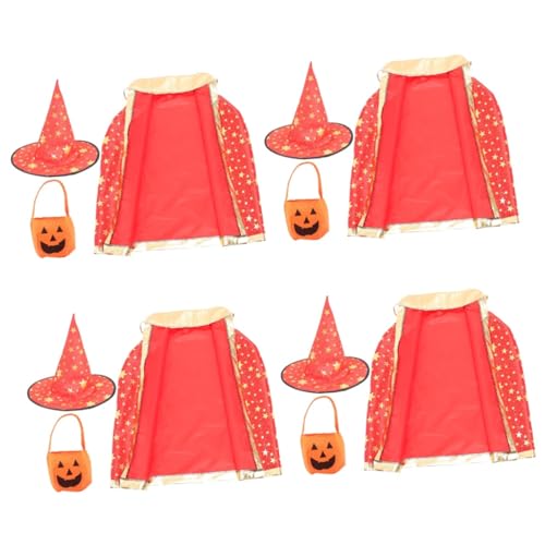 SOIMISS 4 Sätze Halloween-Umhang Halloween-Kostüm für Kinder Halloween-Kapuzenmantel halloween tasche halloween bag kleider halloween deko Umhang für Kind Kinderumhang und Hut Satin rot von SOIMISS