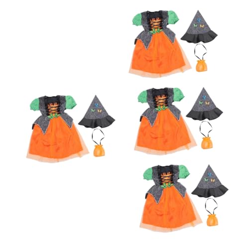 SOIMISS 4 Sätze Kostüme Für Kinder -halloween-outfit Kinderkostüme Hexenkleid Für Mädchen Süßes Hexenkleid Halloween-cosplay-kostüm Hexenkostüm Mütze Zaubererkostüm Für Kinder Elasthan von SOIMISS