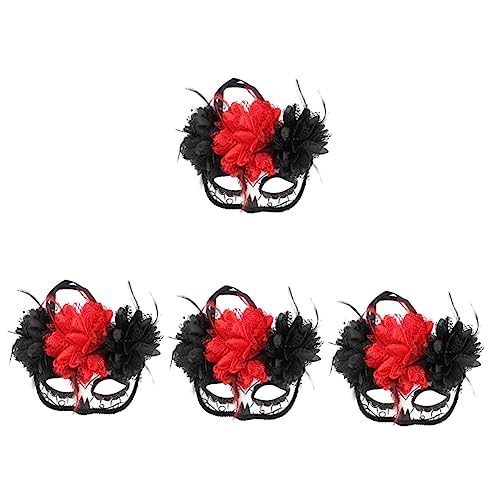 SOIMISS 4 Stück Maskerade Maske Cosplay-Outfits Cosplay-Masken Skelett Kostüm halloween costume halloween kleidung tag der toten maske mit blumen Tag der Toten Cosplay-Maske Plastik Black von SOIMISS