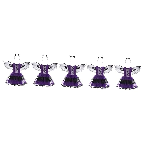 SOIMISS 5 Sätze Halloween-kleider Halloween-spinnenhexenkleid Vampir-fledermaus-kostüm Halloween-spielzeug Maskeradekostüm Halloween-teufel-haarband Halloween-kostümkleid Violett Stoff von SOIMISS