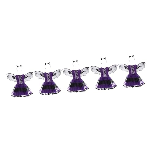 SOIMISS 5 Sätze Halloween-kleider Maskerade-partykleid Karikatur Tutu-kleid Aus Fledermausspitze Halloween-outfits Für Kleinkinder Vampirfledermaus Kostüm Für Mädchen Violett Stoff von SOIMISS